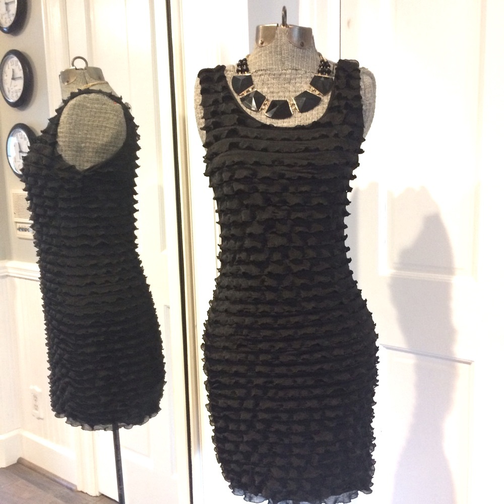 Forever 21 Bodycon Y2K Black Sleeveless Full Body Ruffled Mini Dress S/P